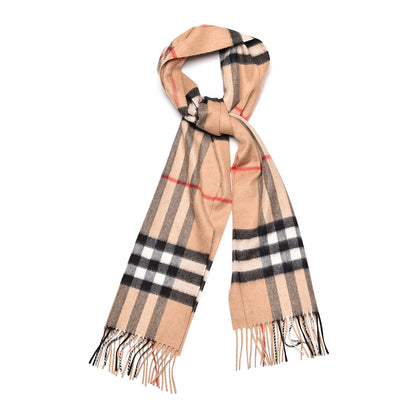 Burberry Cashmere Giant Check Fringe Scarf Camel 1 of 5