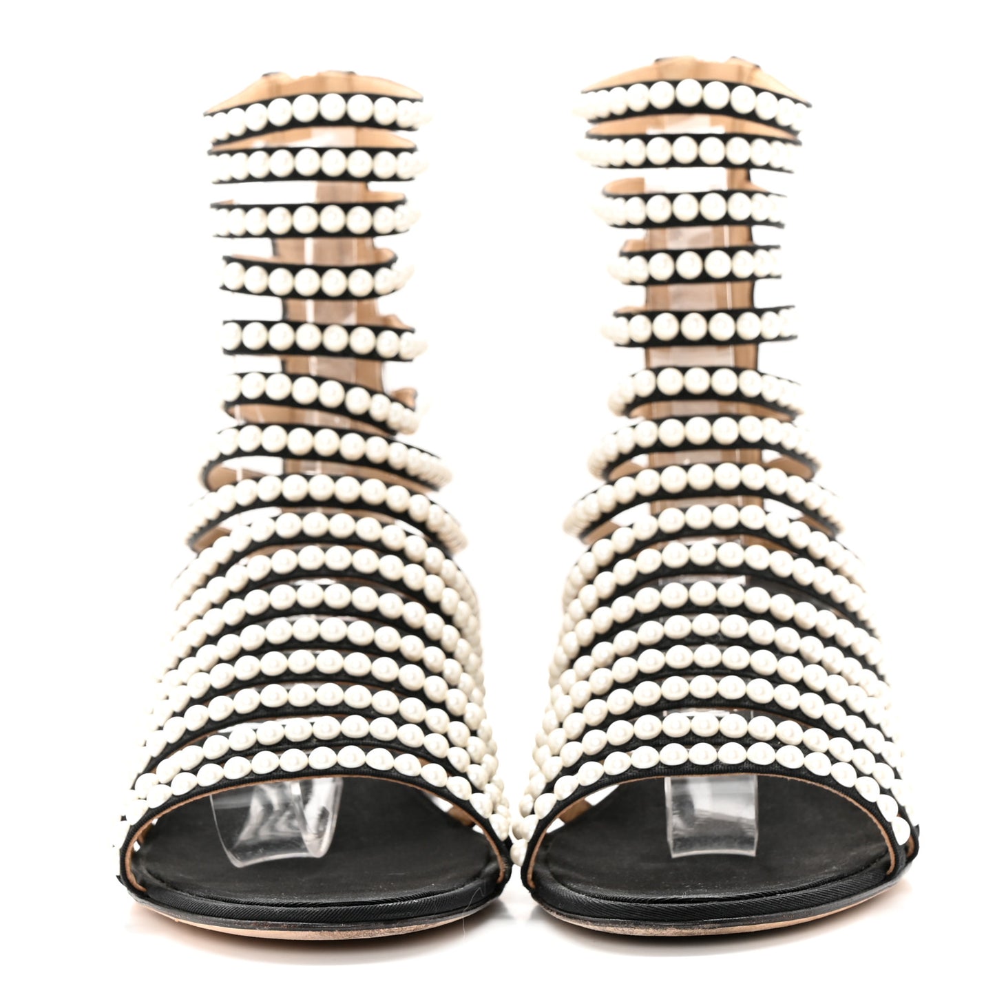Calfskin Pearl Gladiator Sandals 37.5 Black