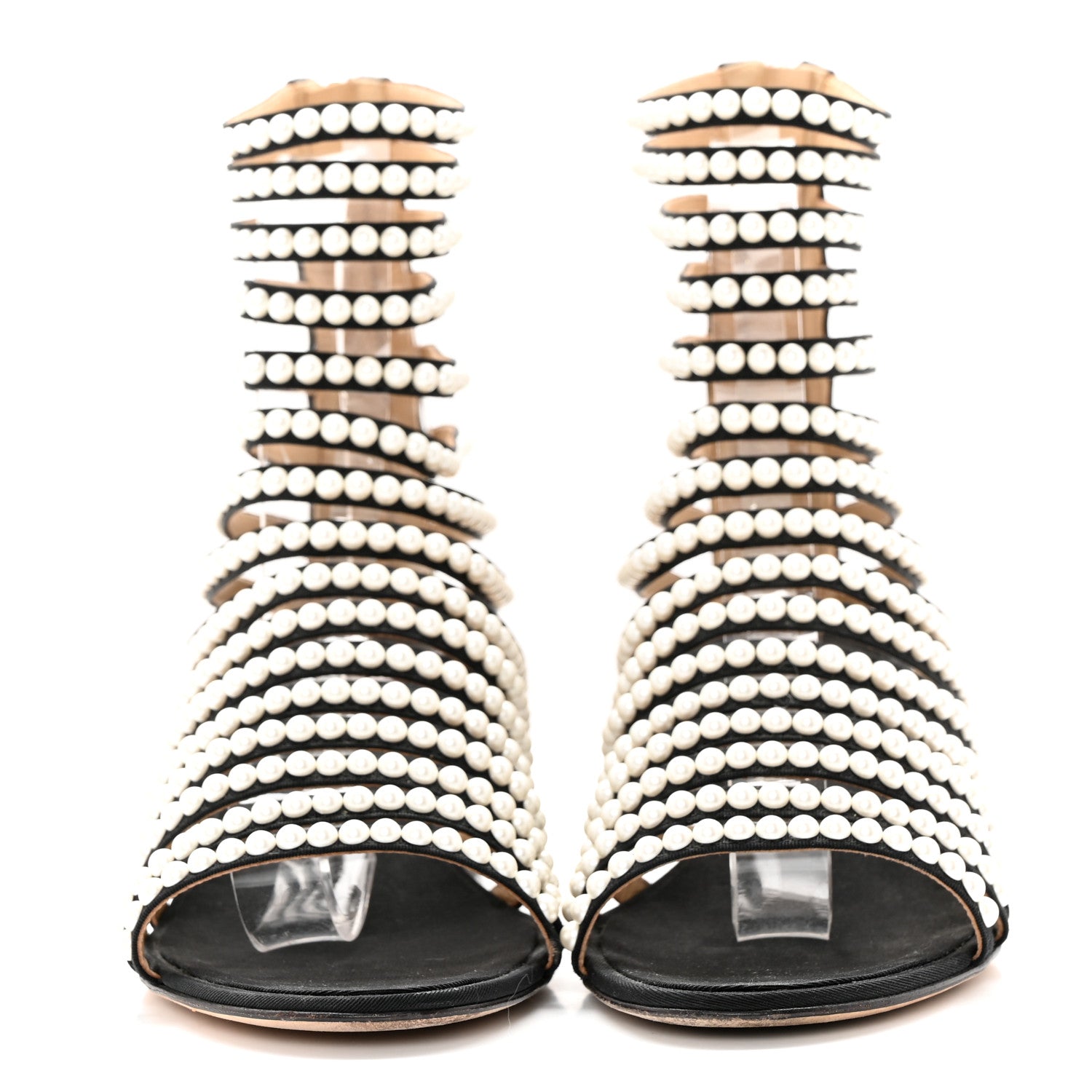 Chanel Calfskin Pearl Gladiator Sandals 37.5 Black 2 of 12