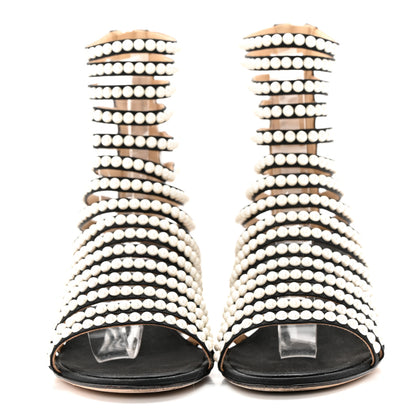Chanel Calfskin Pearl Gladiator Sandals 37.5 Black 2 of 12