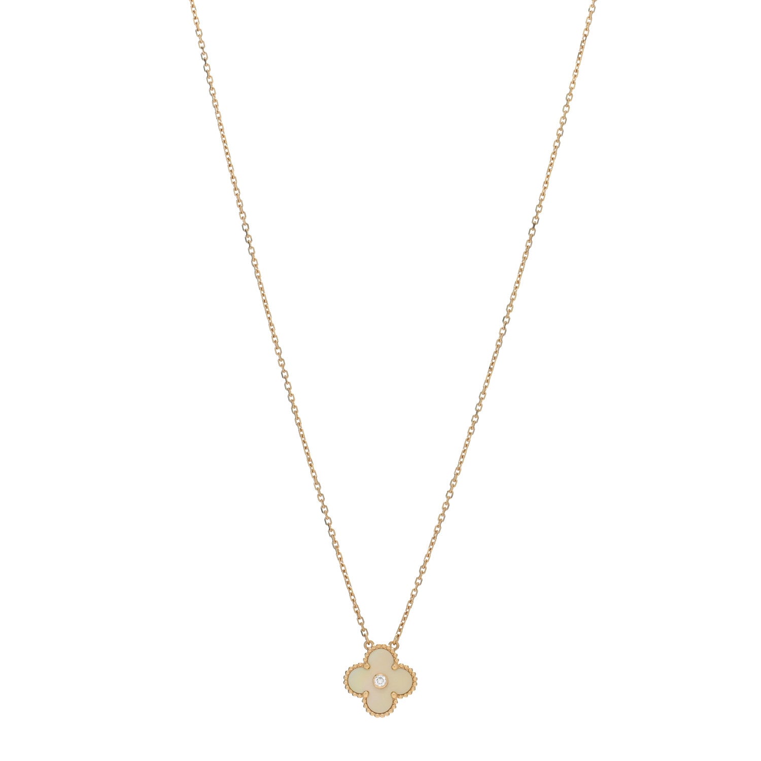 Van Cleef & Arpels 18K Yellow Gold Diamond Yellow Mother of Pearl Vintage Alhambra Pendant Necklace 1 of 4