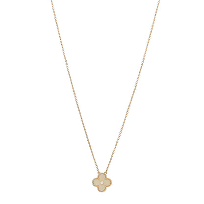 Van Cleef & Arpels 18K Yellow Gold Diamond Yellow Mother of Pearl Vintage Alhambra Pendant Necklace 1 of 4