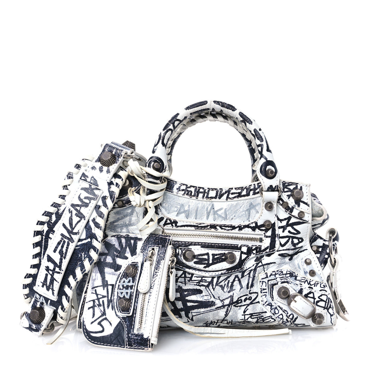 Agneau Arena Graffiti Neo Cagole Handbag XS White Black