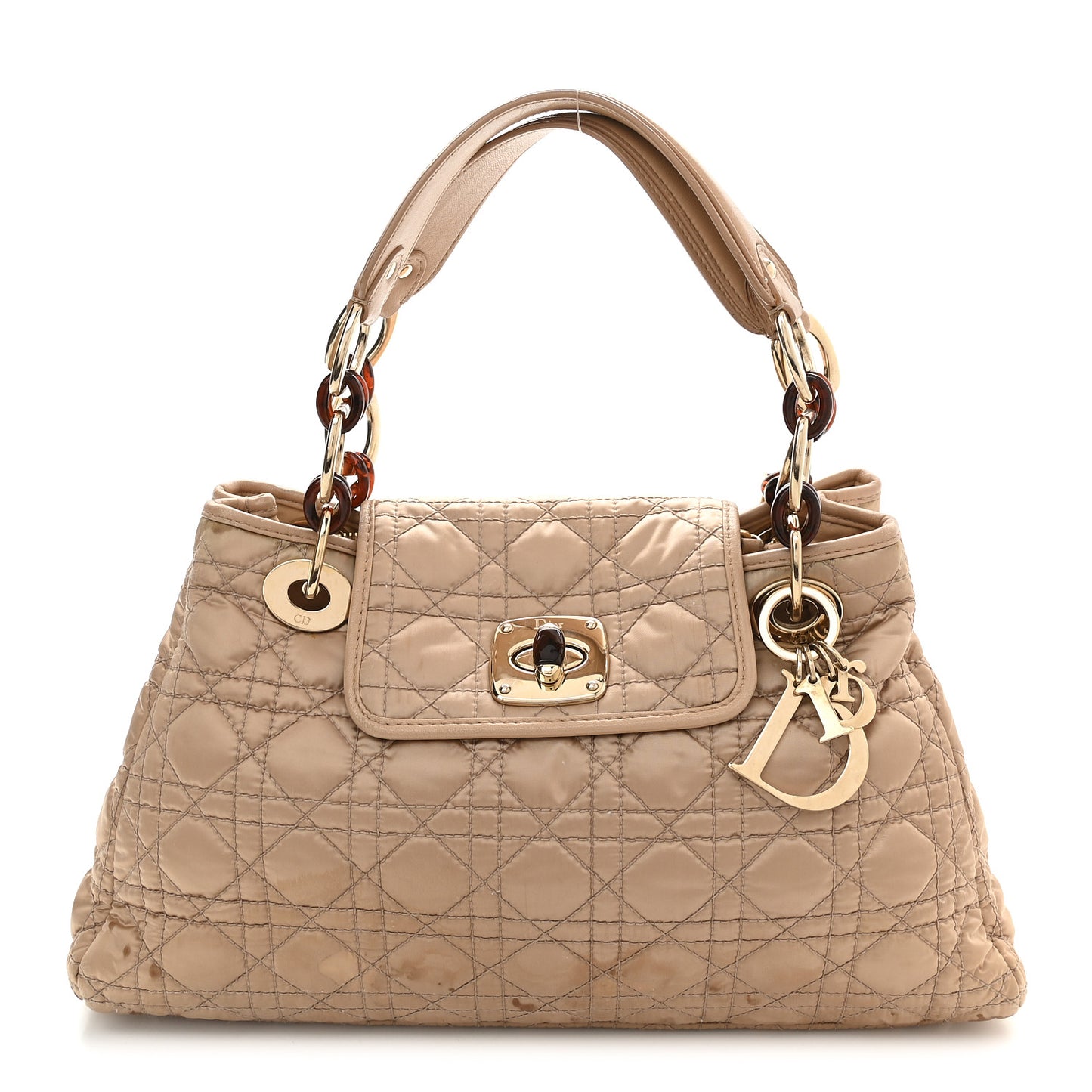 Satin Cannage Charming Lock Flap Shoulder Bag Beige