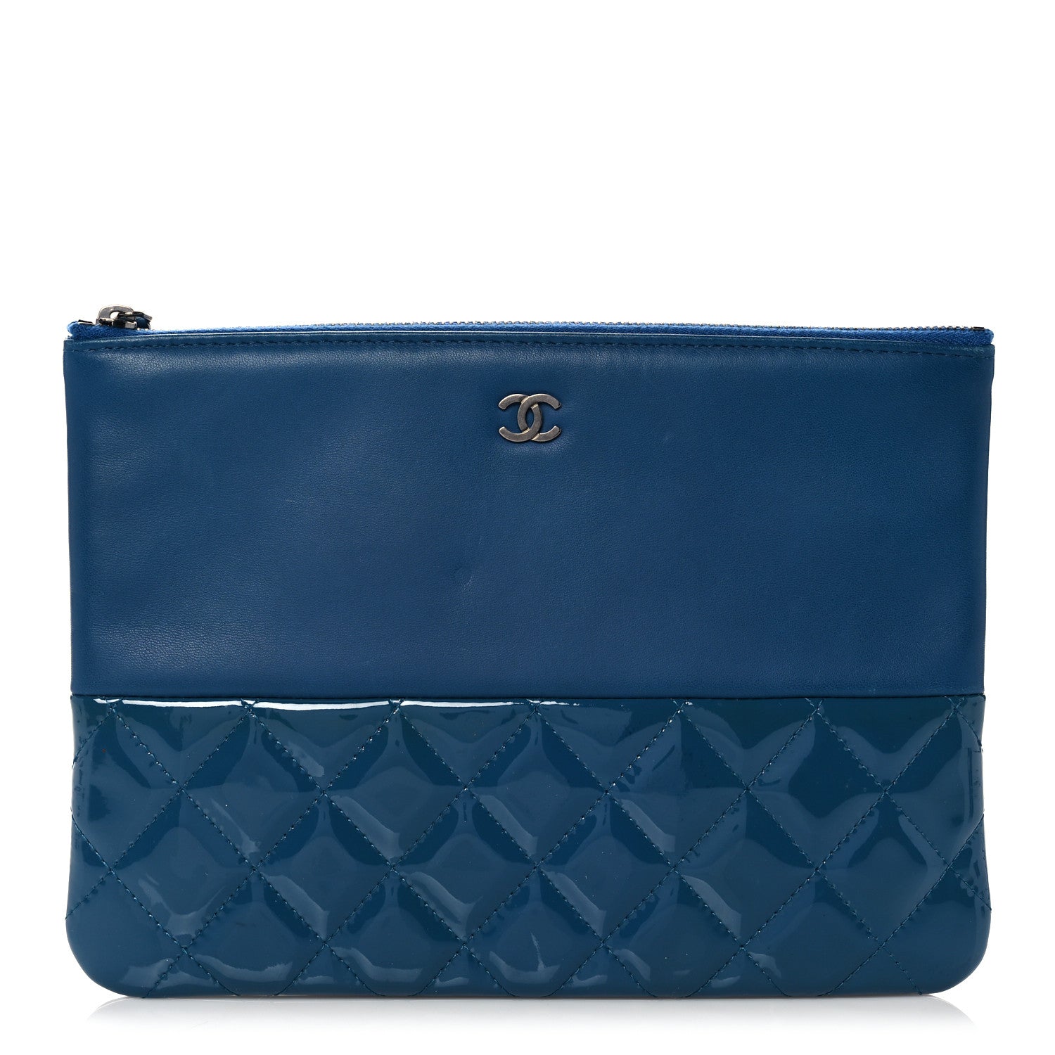 Chanel Calfskin Patent Quilted Medium Cosmetic Case Navy Blue 1 of 13