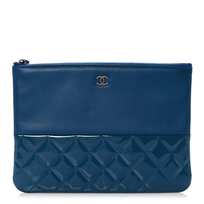 Chanel Calfskin Patent Quilted Medium Cosmetic Case Navy Blue 1 of 13