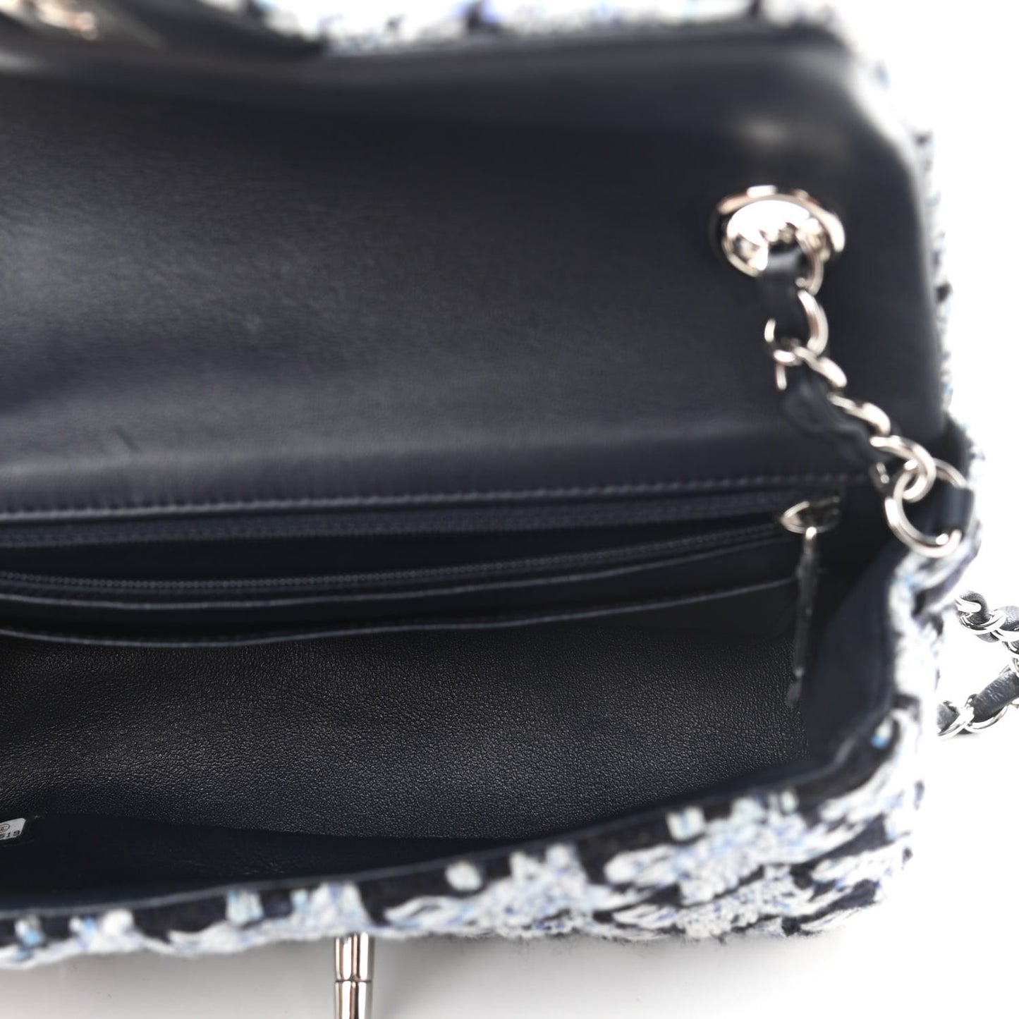 Tweed Quilted Mini Rectangular Flap Black White Light Blue