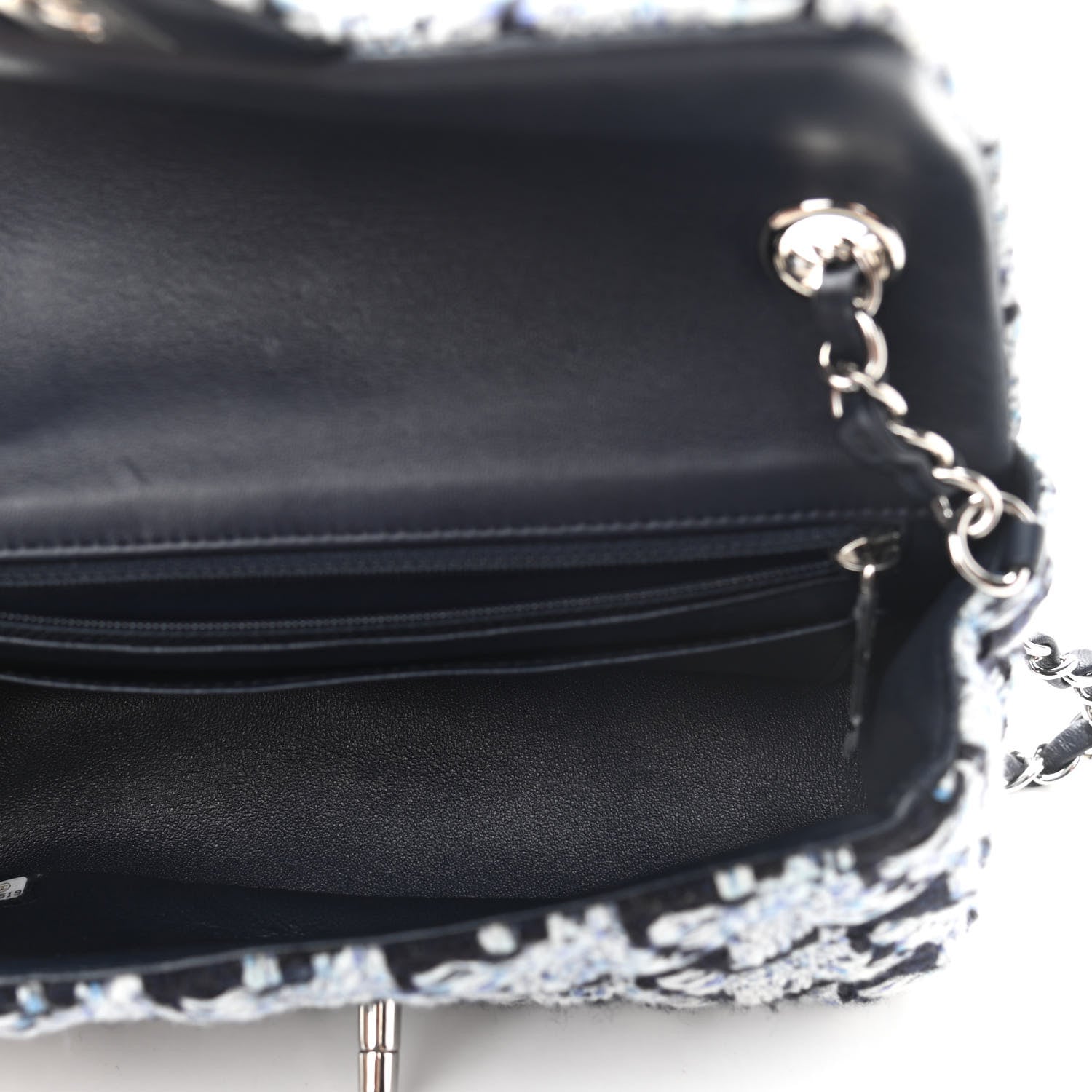 Chanel Tweed Quilted Mini Rectangular Flap Black White Light Blue 6 of 11