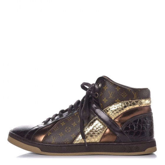 Louis Vuitton Calfskin Monogram High Top Sneakers 36 Brown 1 of 11