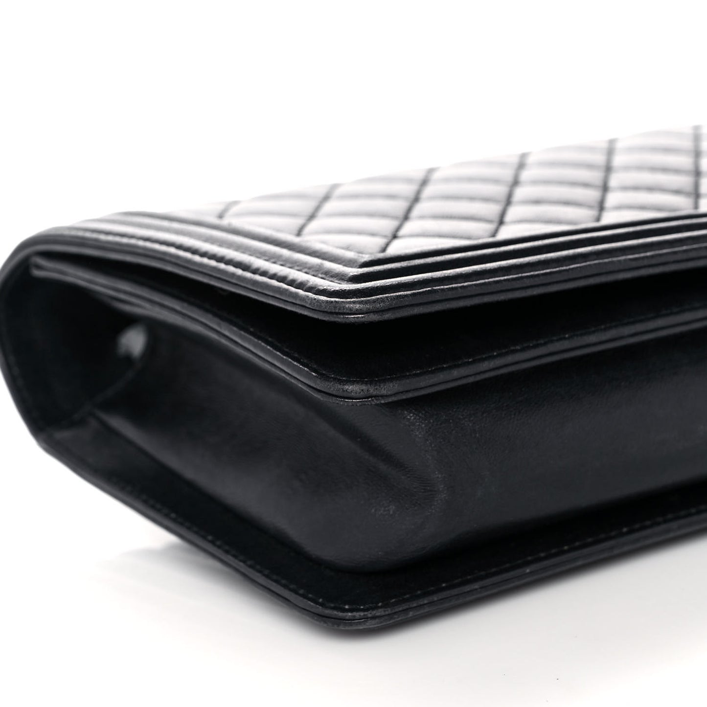 Lambskin Quilted Boy Flap Clutch Black