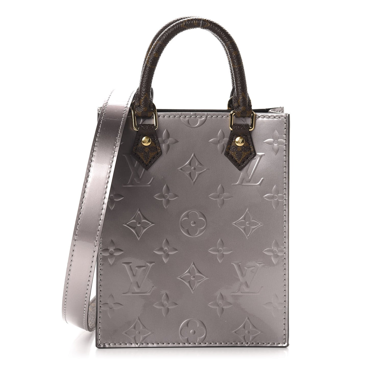 Vernis Monogram Petit Sac Plat Taupe Metallise