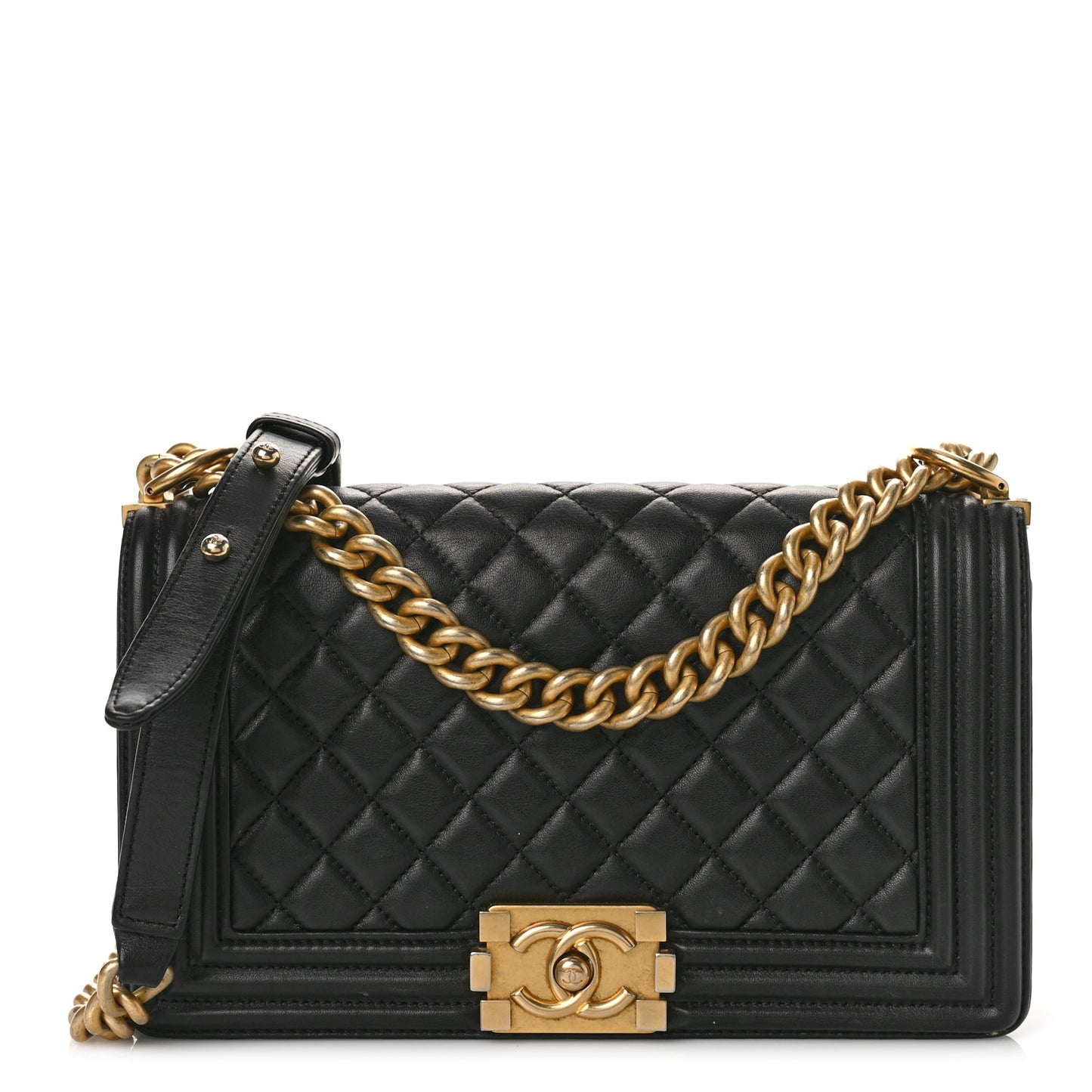Lambskin Quilted Medium Boy Flap Black