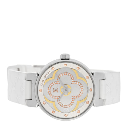 Louis Vuitton Stainless Steel Rubber Diamond 28mm Tambour Moon Divine Quartz Watch White 2 of 4
