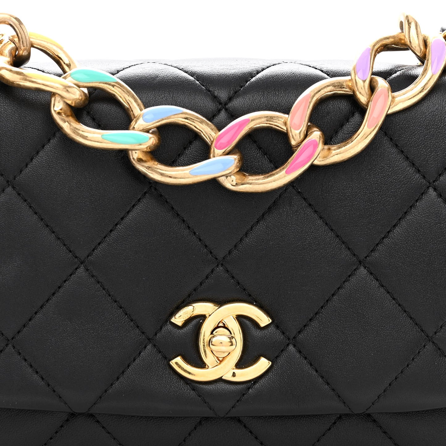 Lambskin Quilted Small Color Match Flap Black Multicolor