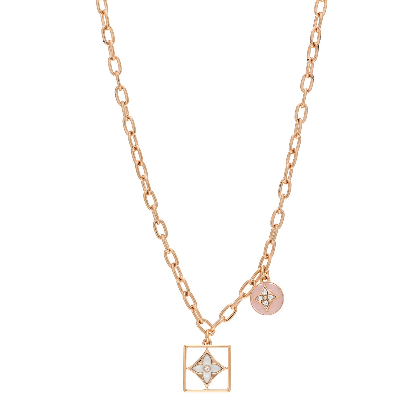 18K Pink Gold Diamond Pink Opal Mother of Pearl B Blossom Necklace