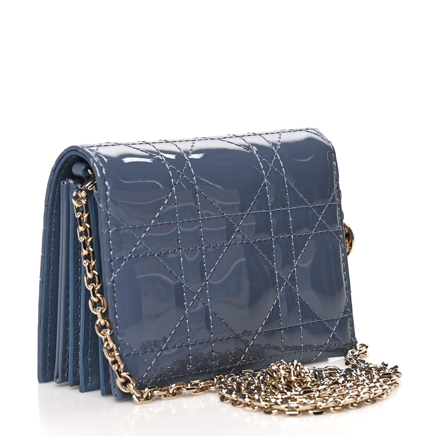 Christian Dior Patent Cannage Mini Pouch on Chain Navy Blue 2 of 6