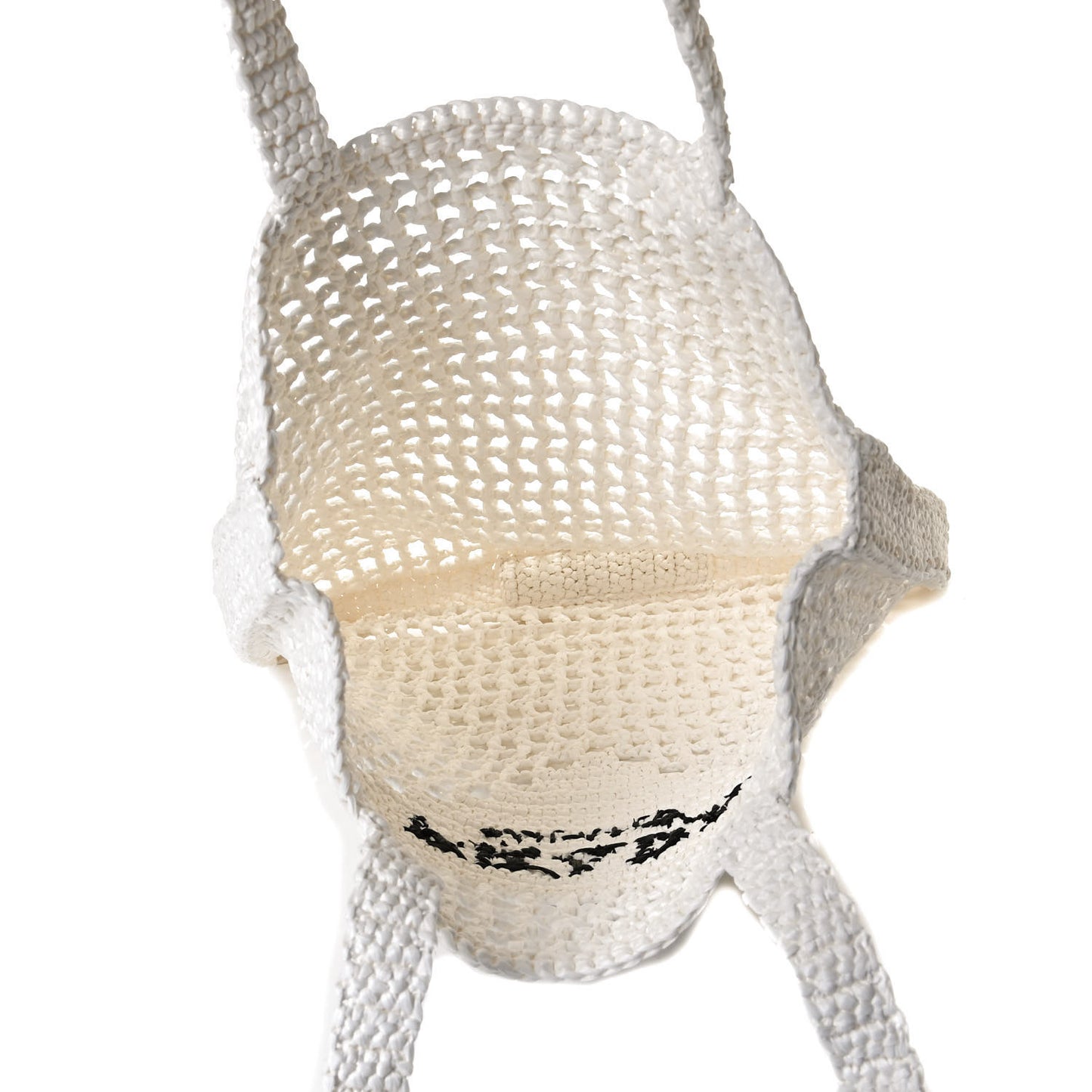 Yarn Raffia Effect Crochet Logo Embroidered Tote Bag White