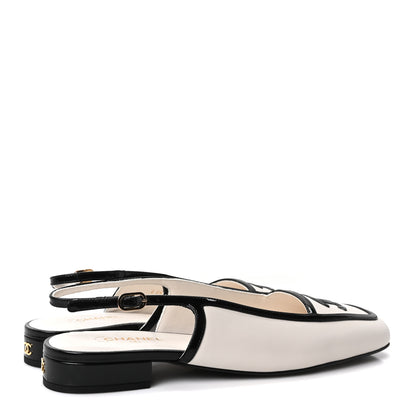 Chanel Lambskin Patent Calfskin CC Square Toe Slingbacks 39 White Black 5 of 10