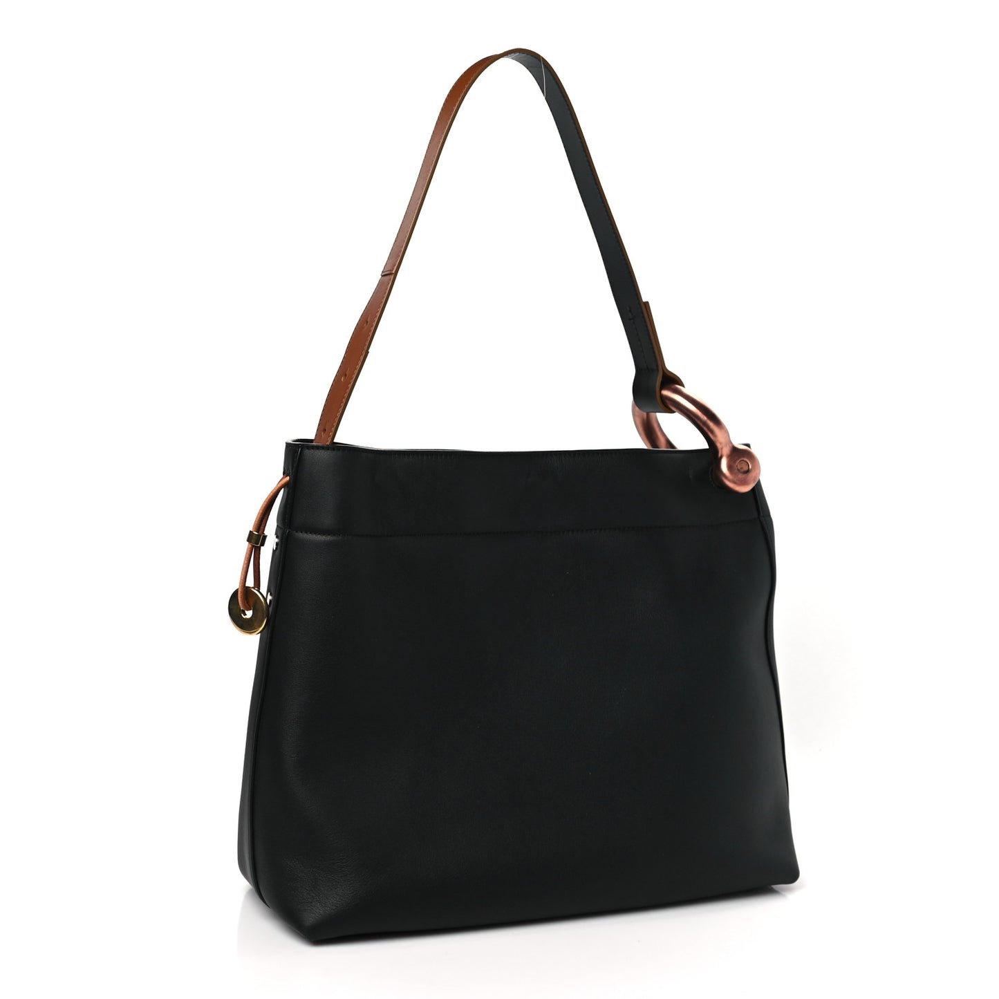 Calfskin Fisherman Hook Drawstring Hobo Bag Black