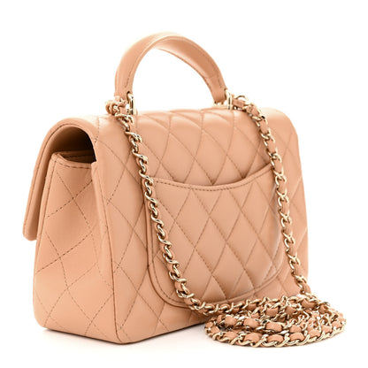 Chanel Lambskin Quilted Mini Top Handle Rectangular Flap Beige 3 of 10