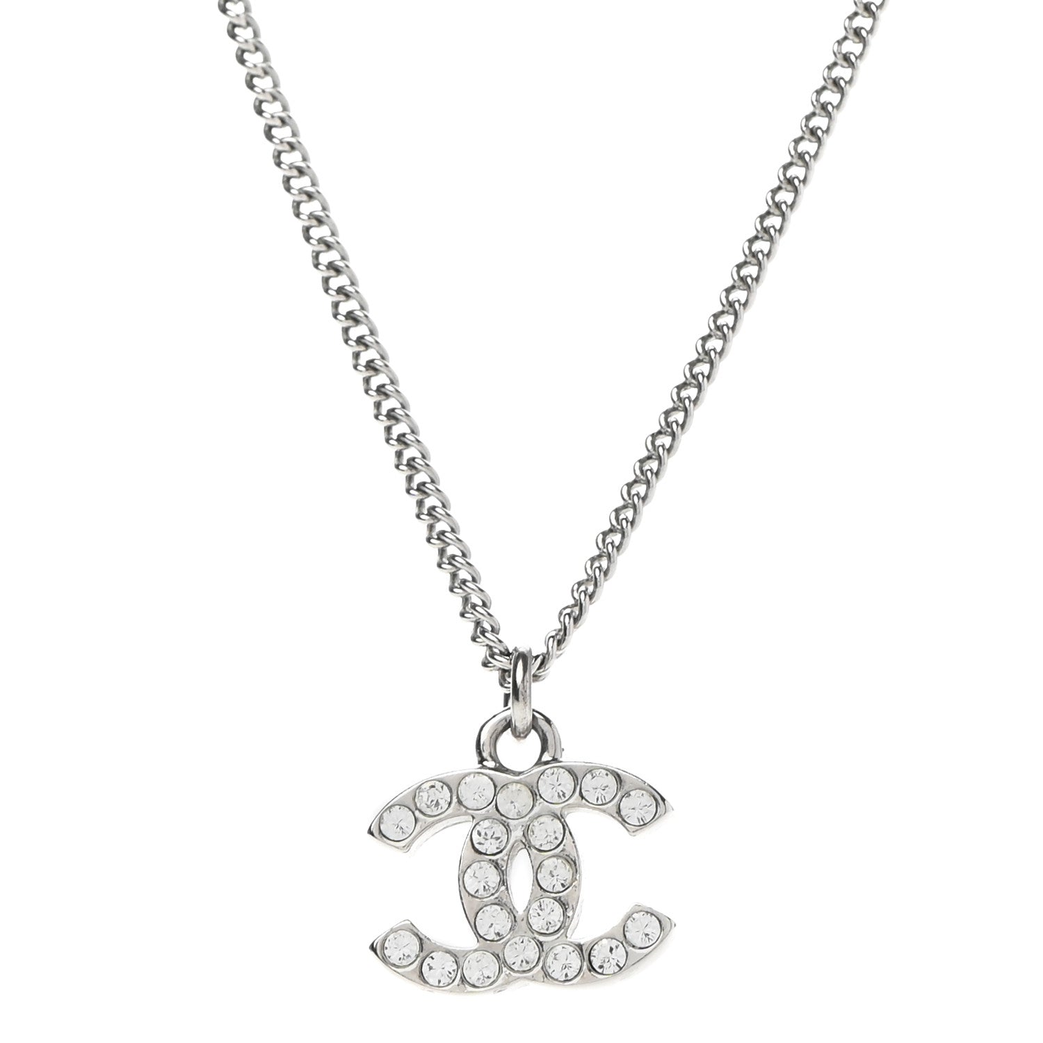 Chanel Crystal Timeless CC Necklace Silver 4 of 7