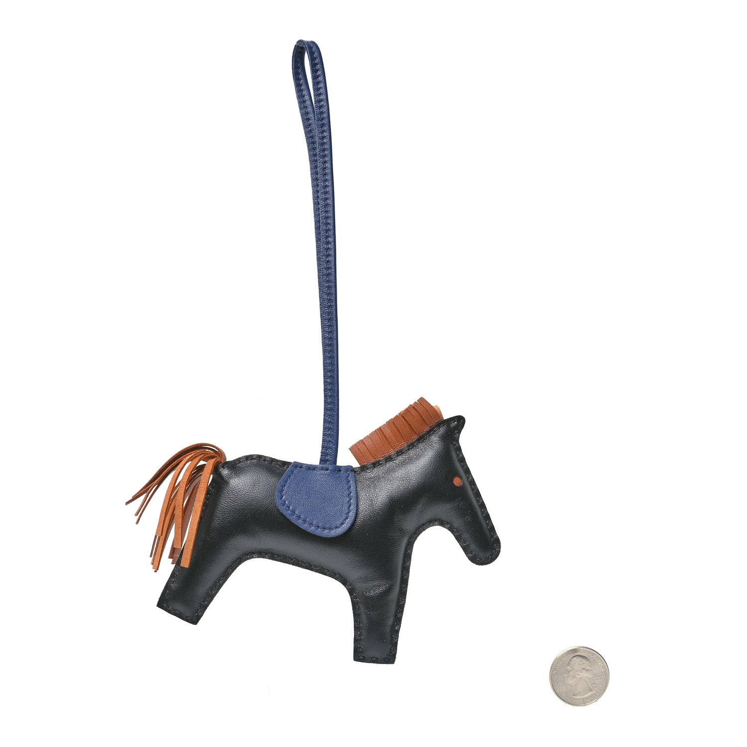 Hermes Milo Lambskin Grigri Rodeo Horse Bag Charm GM Black Bleu Saphir Gold 2 of 5