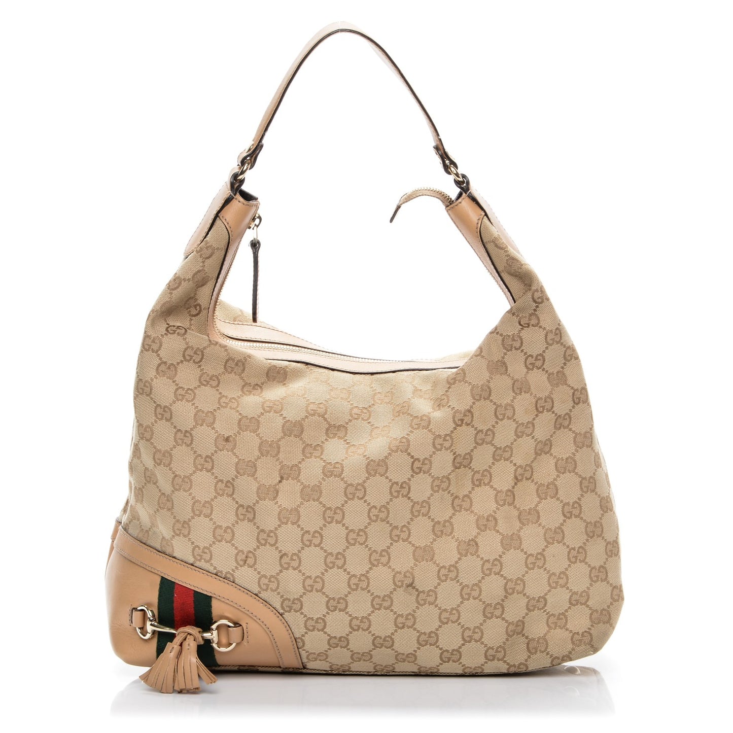 Monogram Medium Horsebit Tassel Shoulder Bag Natural Beige
