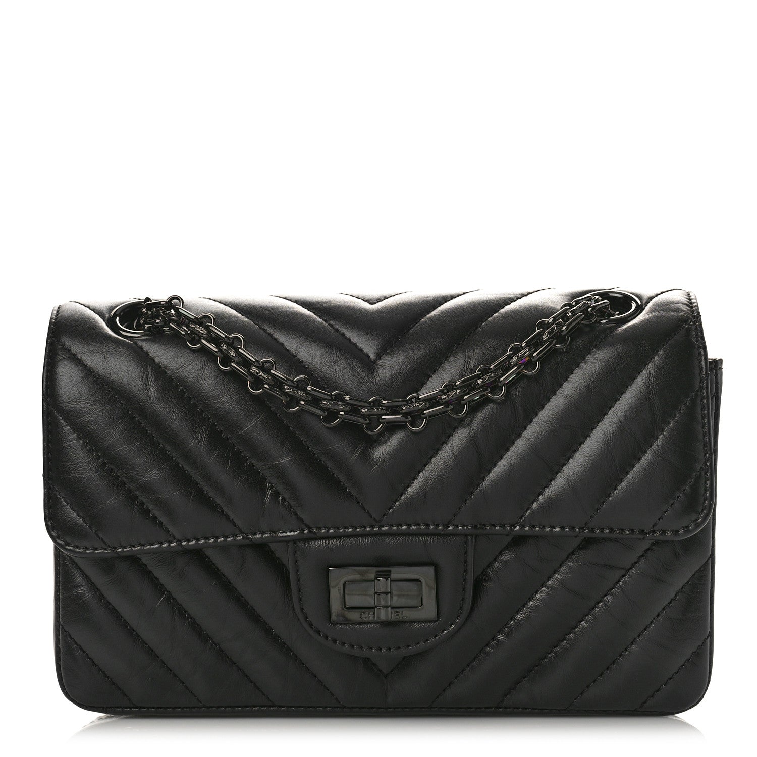Chanel Aged Calfskin Chevron Quilted 2.55 Reissue Mini Flap So Black 2 of 19