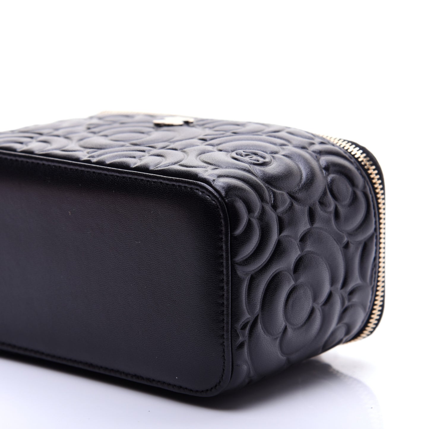 Lambskin Camellia Embossed Small Vanity Case With Chain Black