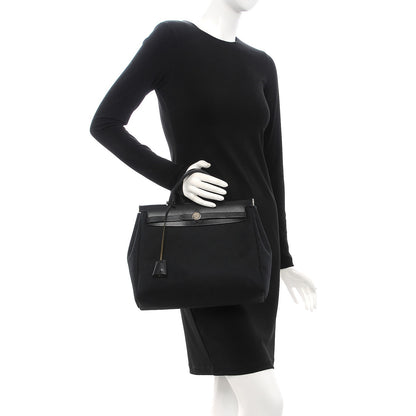 Hermes Toile Vache Calfskin Herbag 30 PM Natural Black 2 of 10