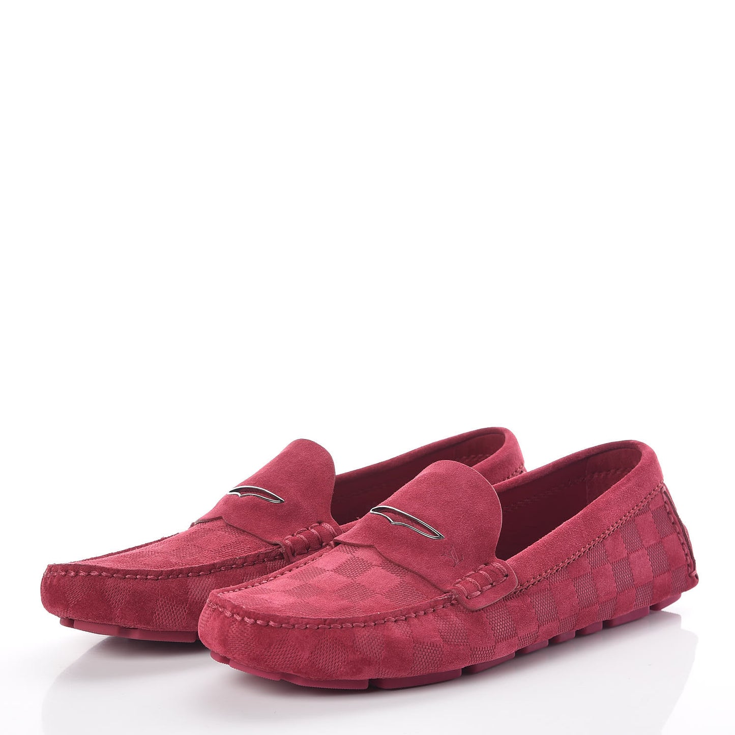 Damier Infini Mens Hockenheim Moccasin Loafers 6.5 Fuchsia