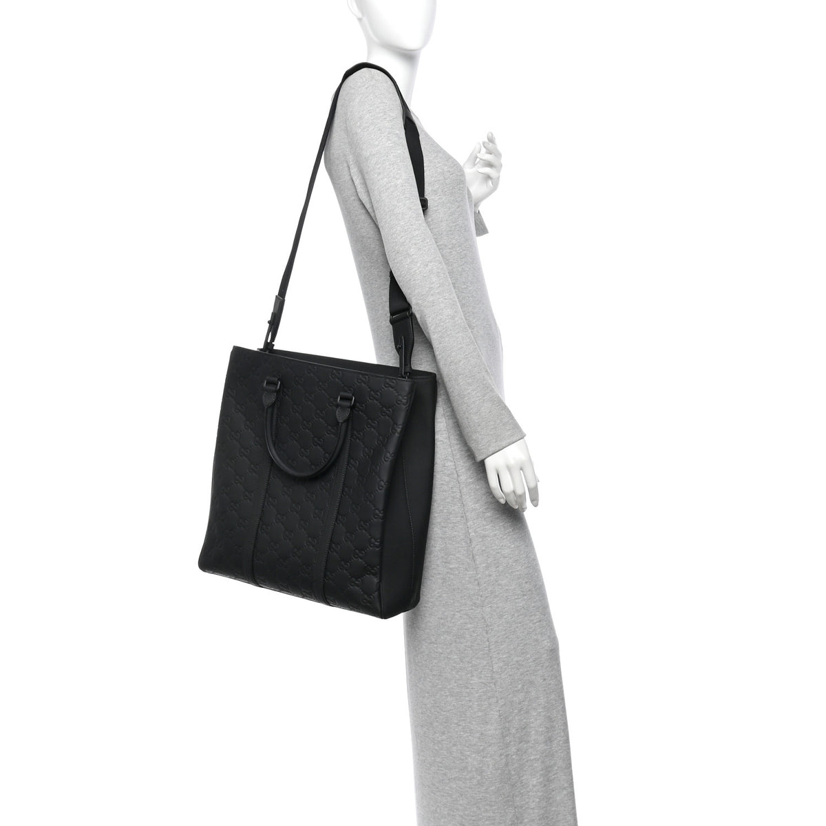 Calfskin Rubber Effect Tall Convertible Tote Black