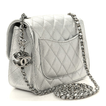 Chanel Metallic Caviar Quilted Mini Square CC Slide Flap Silver 3 of 12