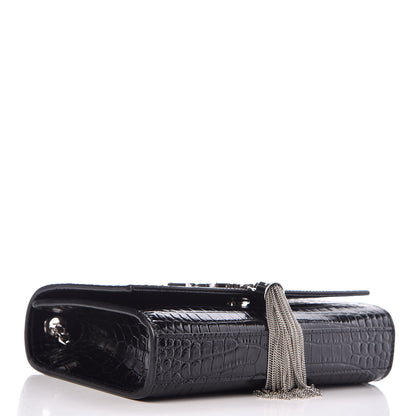 Saint Laurent Croc Calfskin Embossed Small Classic Monogram Kate Tassel Satchel Black 4 of 9