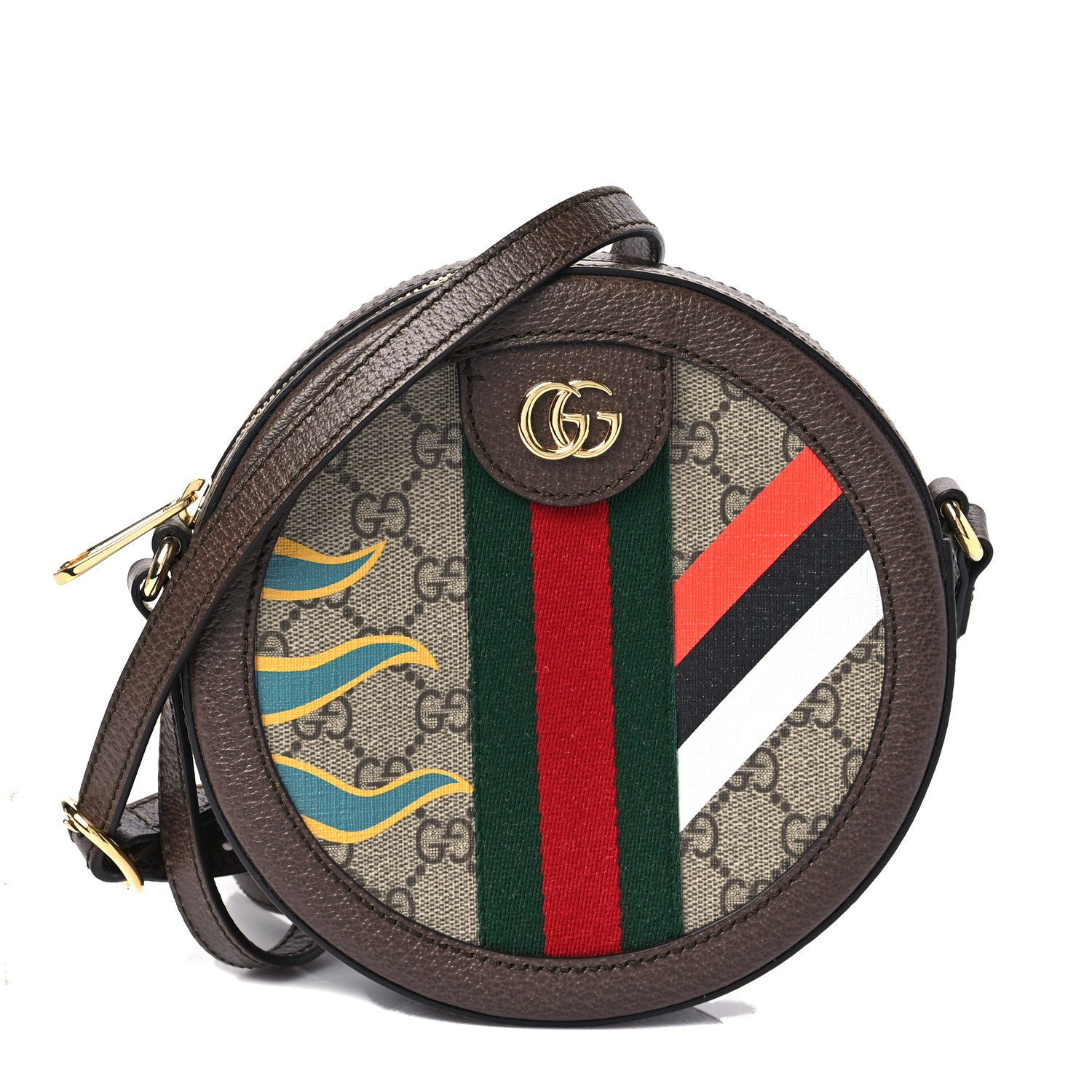 Gucci GG Supreme Monogram Equestrian Web Mini Ophidia Round Shoulder Bag Brown 1 of 7