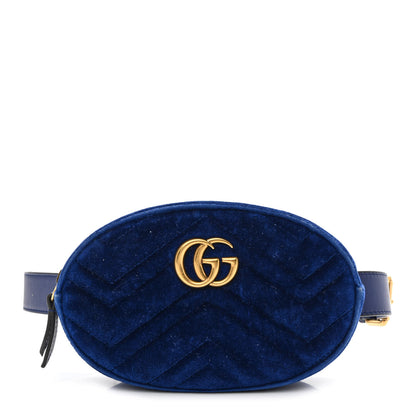 Gucci Velvet Matelasse GG Marmont Belt Bag 85 34 Cobalt Blue 1 of 11