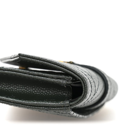 Saint Laurent Grain De Poudre Textured Mixed Matelasse Triquilt Small Monogram Envelope Wallet Dark Green 9 of 10