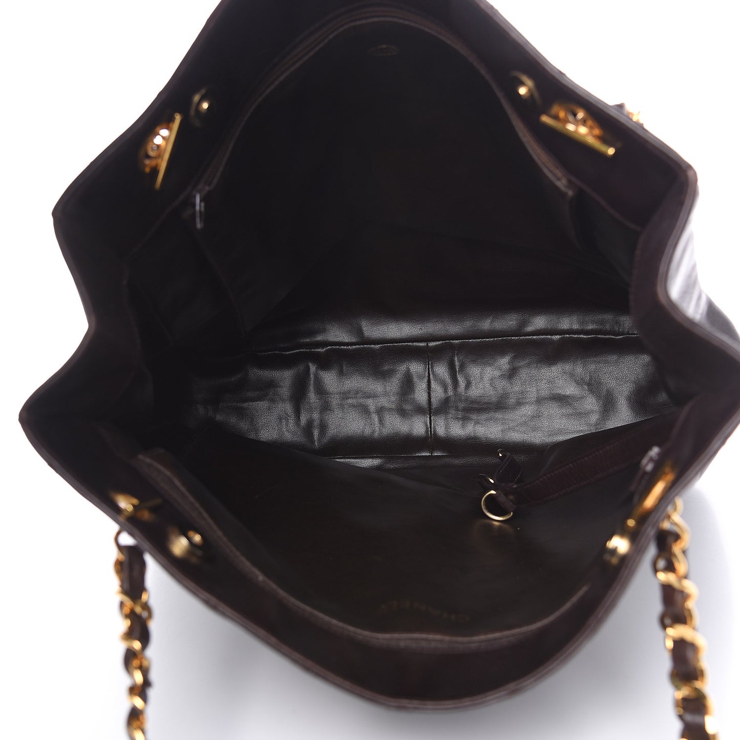 Lambskin Quilted Shopping Tote Dark Brown