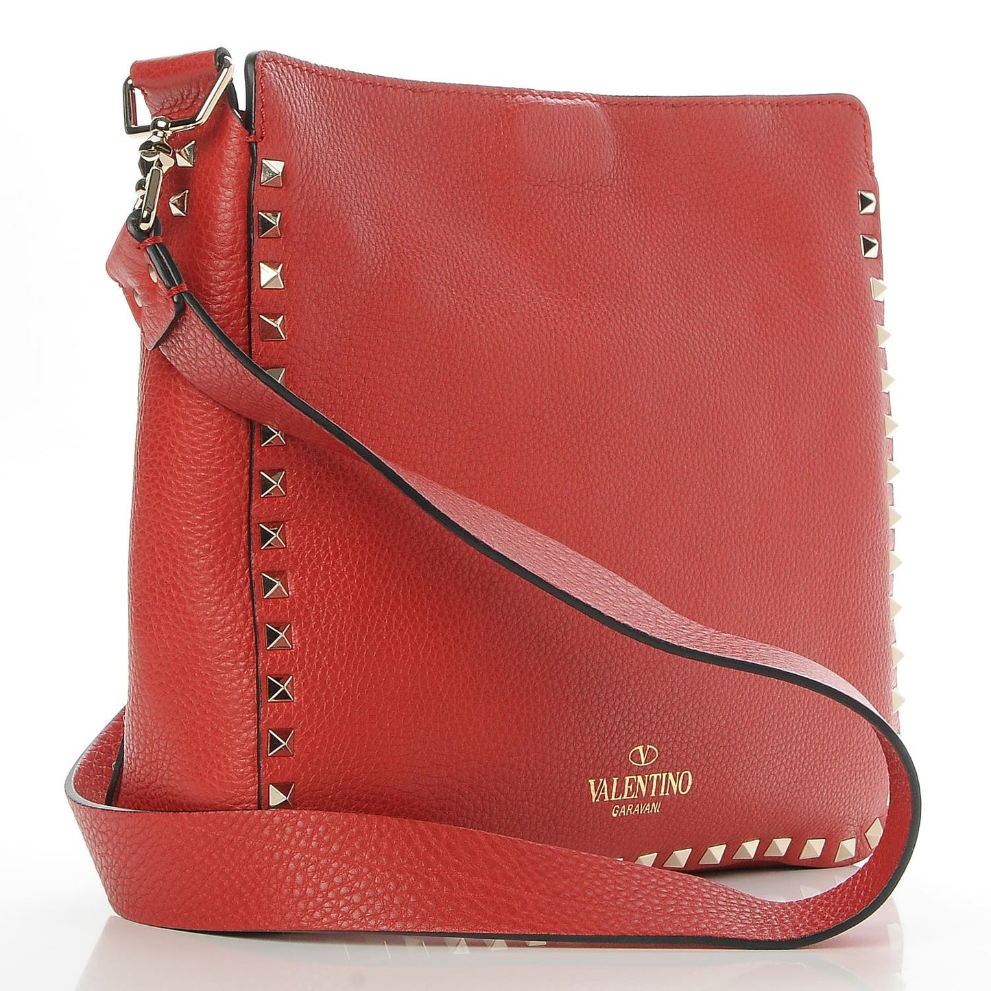 Pebbled Calfskin Small Rockstud Flip-Lock Messenger Bag Rosso