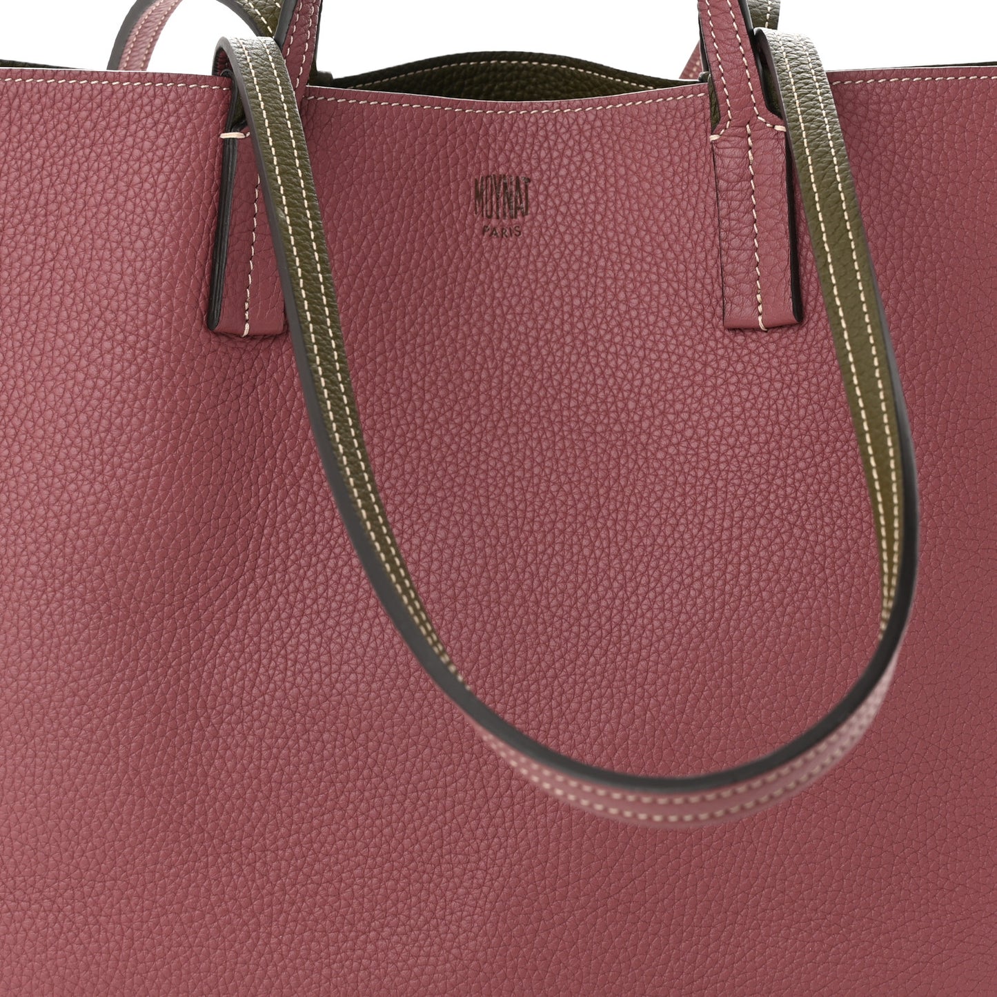 Taurillon Blush Calfskin Reversible Tote Dark Green Pink