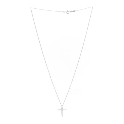 Tiffany Platinum Diamond Small Cross Pendant Necklace 3 of 8