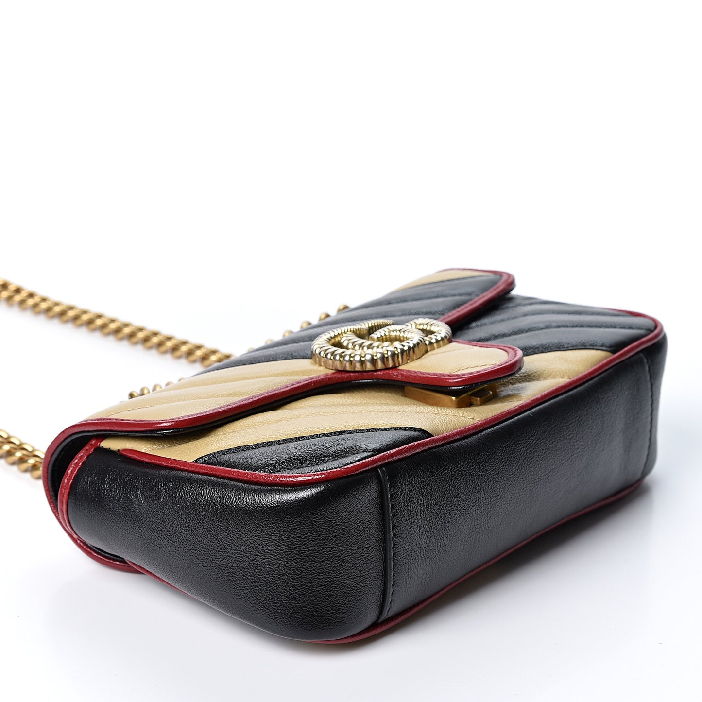 Azalea Calfskin Matelasse Diagonal Patchwork Mini Torchon GG Marmont Shoulder Bag Black Beige Romantic Cerise