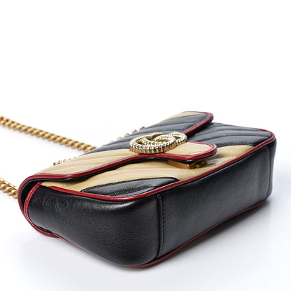 Gucci Azalea Calfskin Matelasse Diagonal Patchwork Mini Torchon GG Marmont Shoulder Bag Black Beige Romantic Cerise 3 of 9