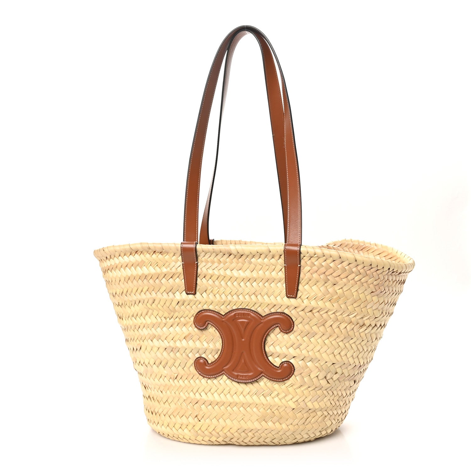 Celine Raffia Calfskin Triomphe Medium Panier Tan 1 of 9