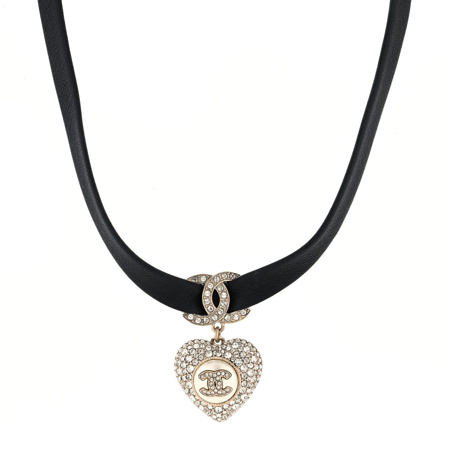Chanel Lambskin Crystal CC Heart Choker Gold Black 1 of 4