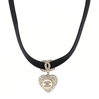 Chanel Lambskin Crystal CC Heart Choker Gold Black 1 of 4