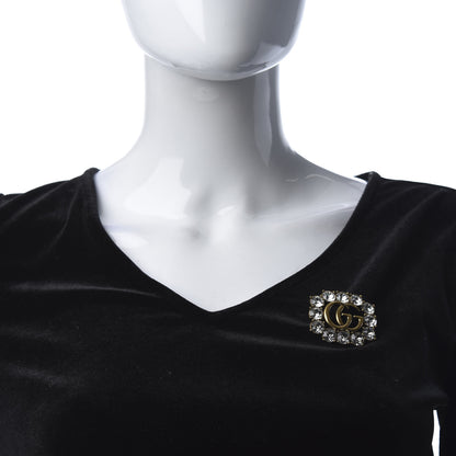 Gucci Metal Crystal Double G Brooch Aged Gold 2 of 5