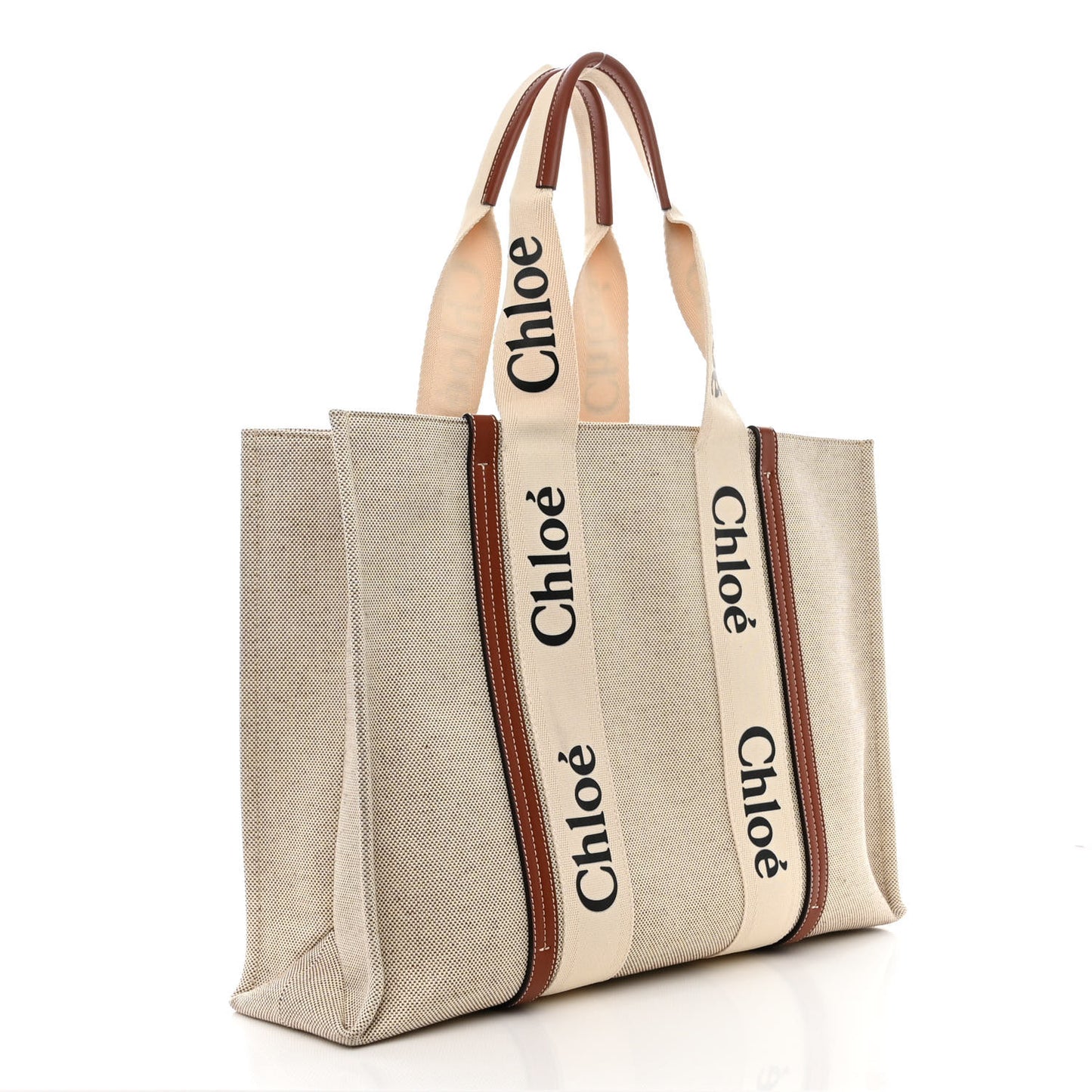 Cotton Calfskin Medium Woody Ribbon Tote White Brown