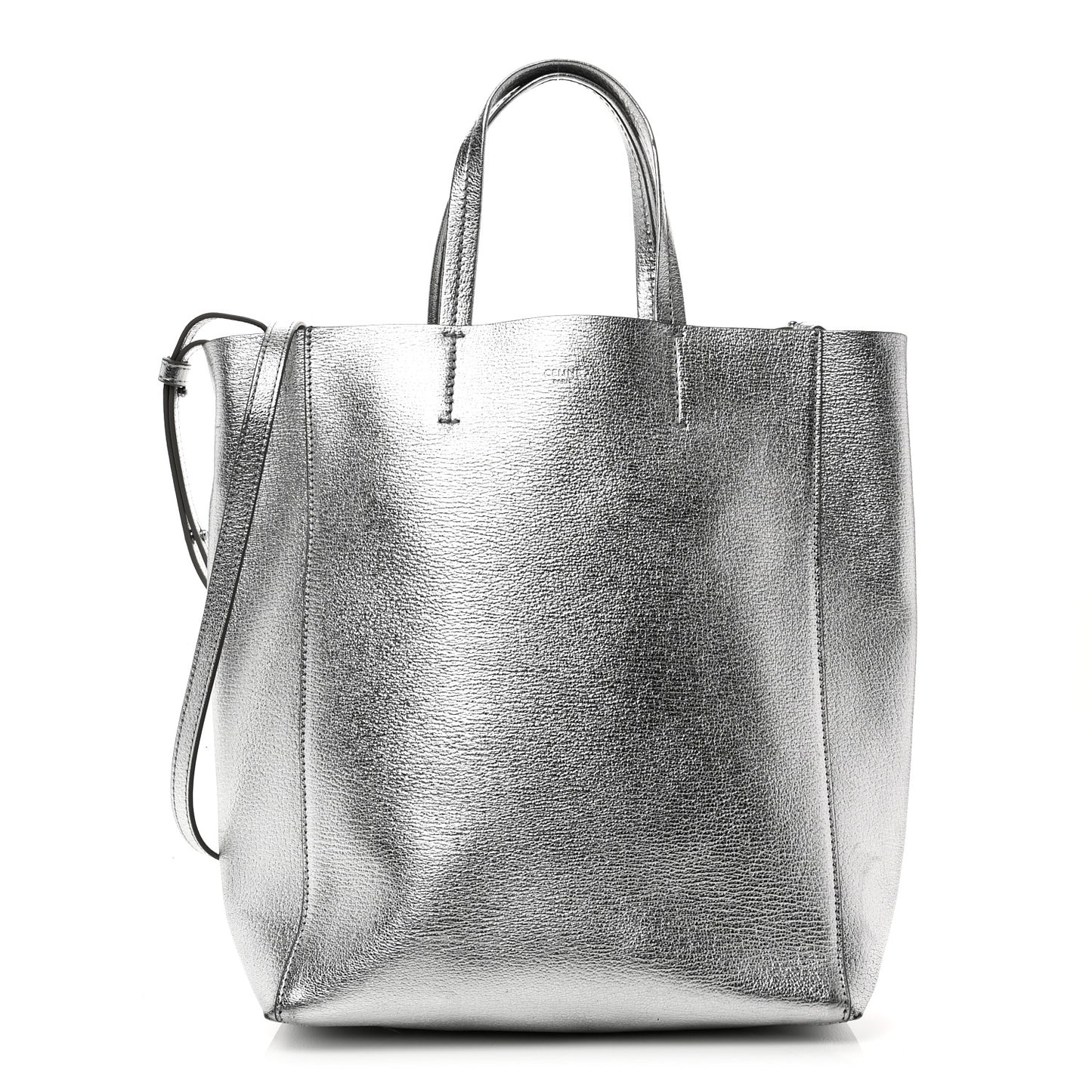 Metallic Grained Calfskin Small Vertical Cabas Silver
