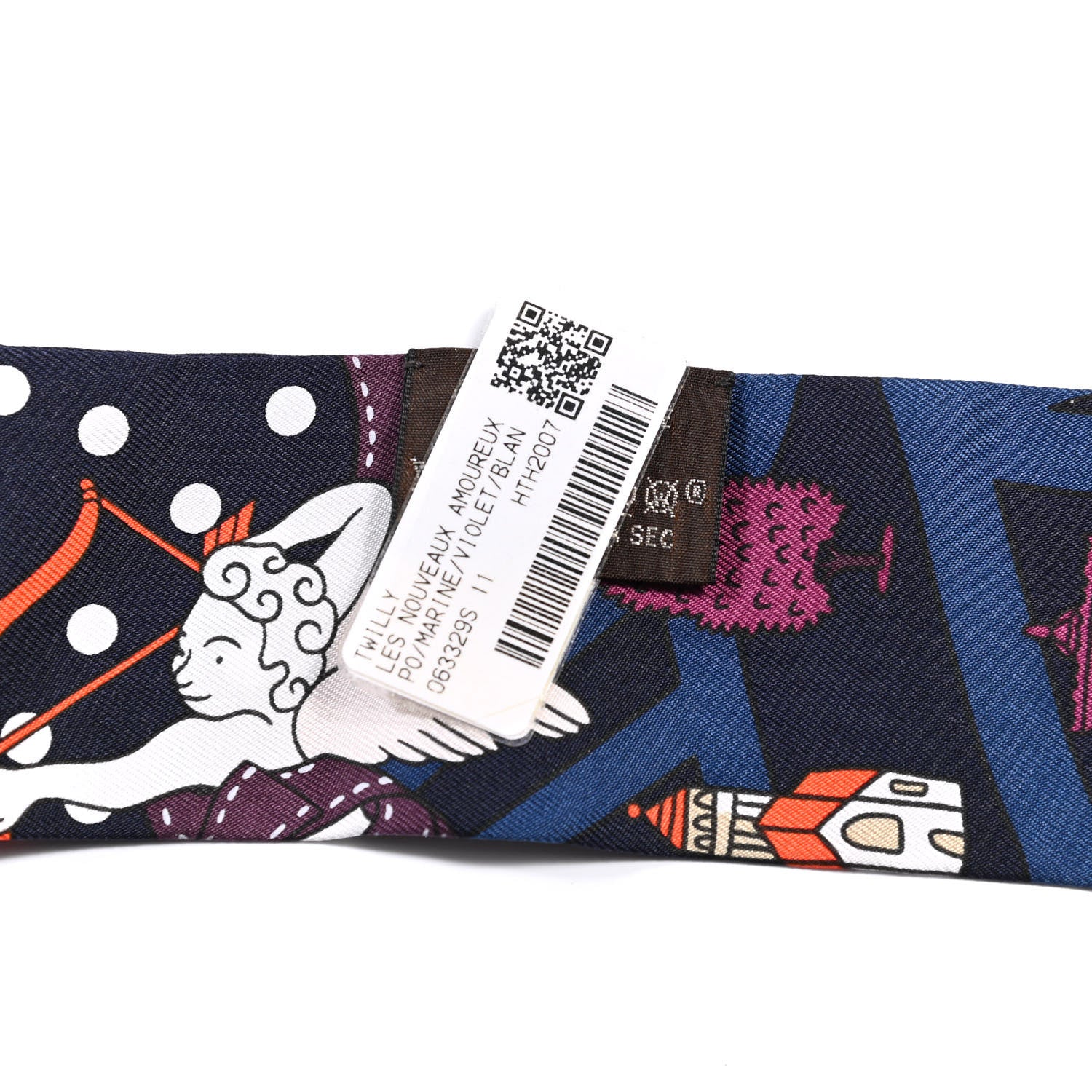 Hermes Silk Les Nouveaux Amoureux de Paris Twilly Marine Violet White 2 of 4
